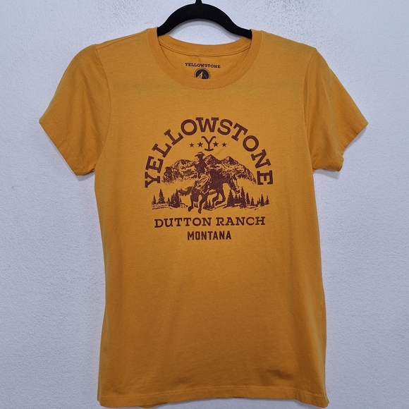 Yellowstone Dutton Ranch Montana Western Graphic Tee Mustard Yellow Top Size M - Picture 1 of 8